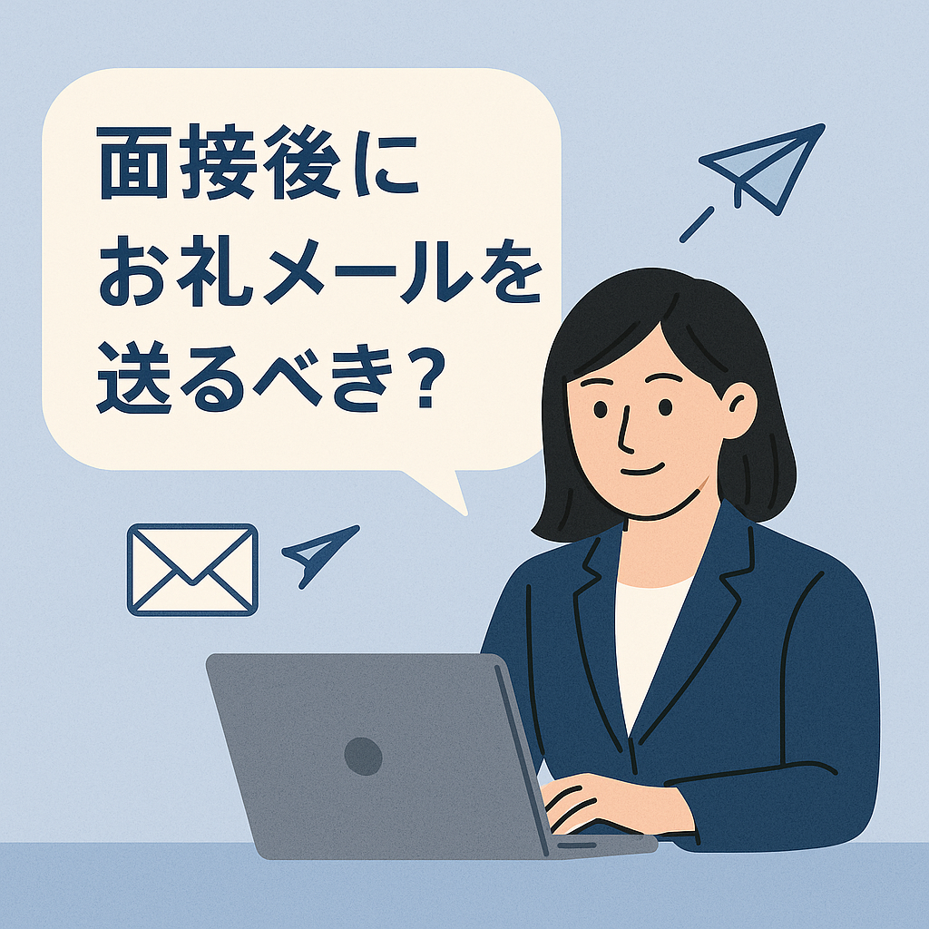 パソコンの前で面接後にお礼メールを送るか悩むスーツ姿の女性