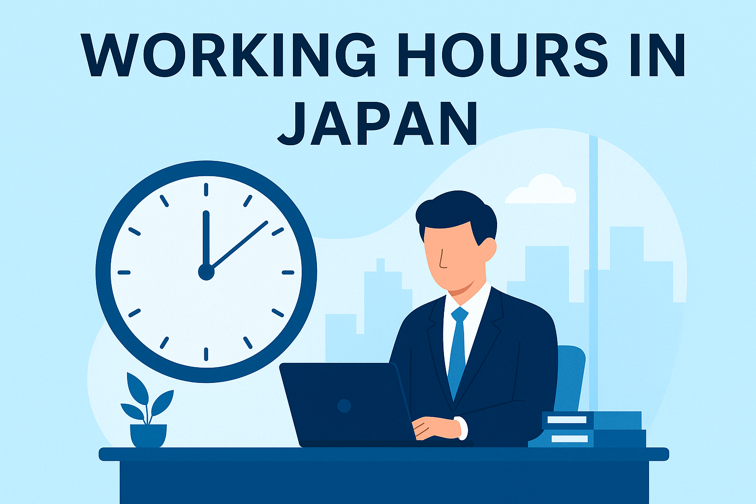 Modern illustration of working hours and lifestyle in Japan